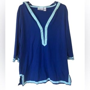 Paradise Bay 100% Cotton, hooded beach cover size XL, blue with turquoise trim